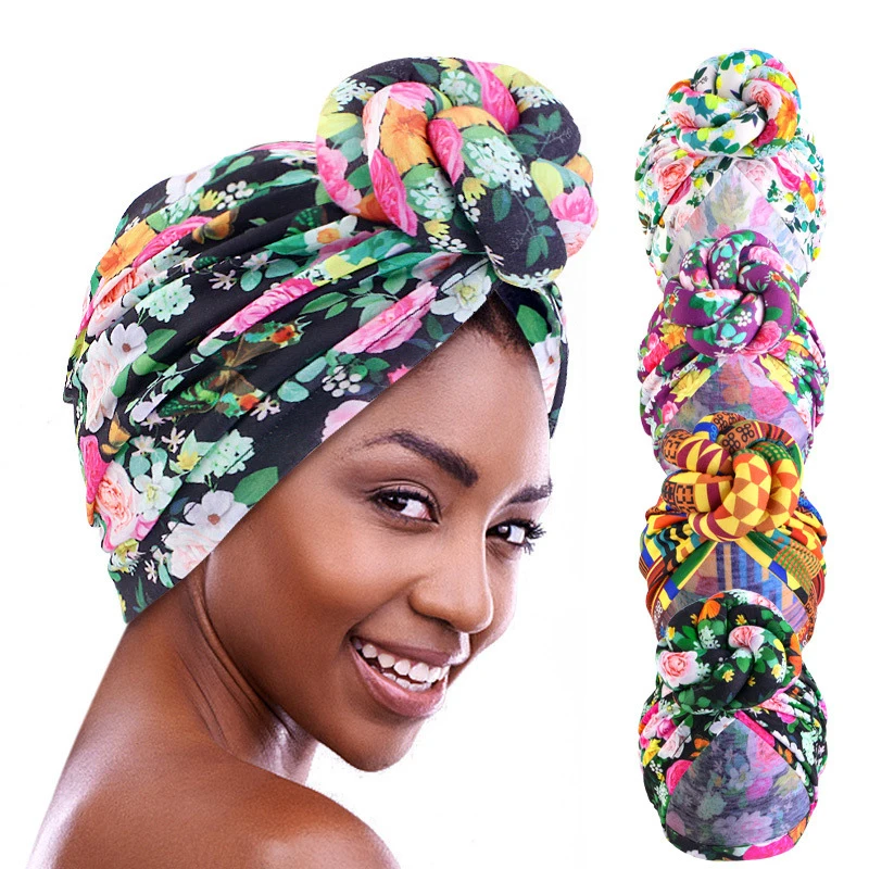 

New African Printed Twisted Knotted Turban for Women Chemo Cap Headscarf Beanie Hat Party Wedding Turban Headwear Turbante Mujer