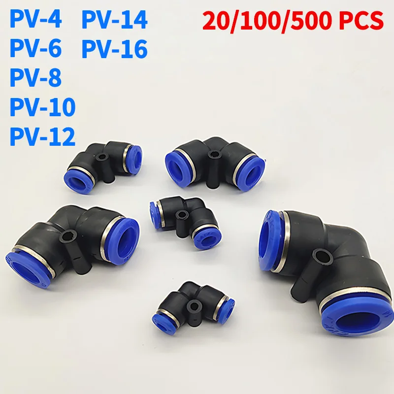 20/100/500pcs PNEUMATIC PV Series Blue Plastic Push To Connect Tube Fitting,90 Degree Elbow Push Lock Fitting PV-4 PV-6 PV-8