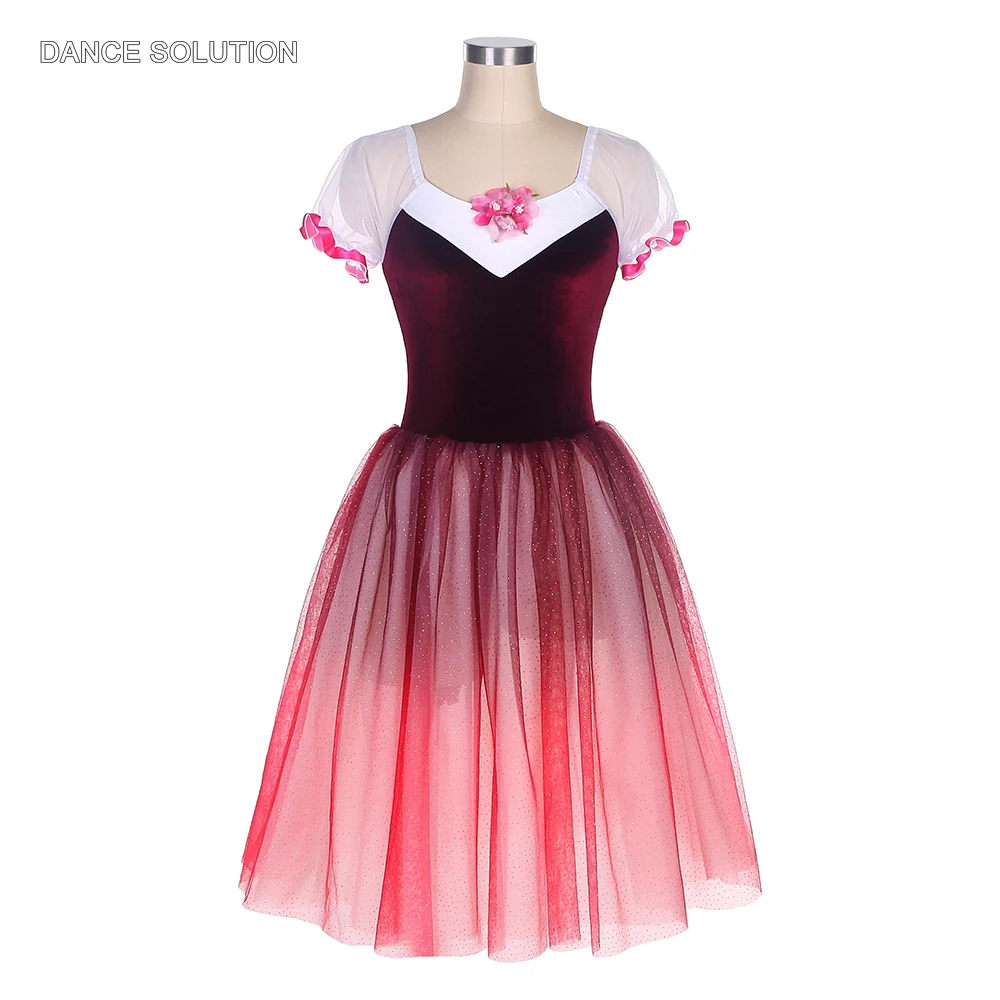 

Burgundy Stretch Velvet Bodice Ballet Tutu Dress with Romantic Tulle Skirt Profesional Ballet Costumes for Women Girls 22066