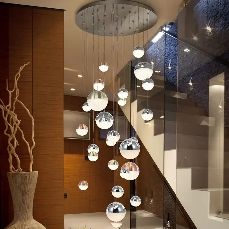 

Nordic Creative Crystal Sand Ball Led Chandelier Living Room Apartment Villa Hanging Lamp Luxury Staircase Decor Pendant Lights