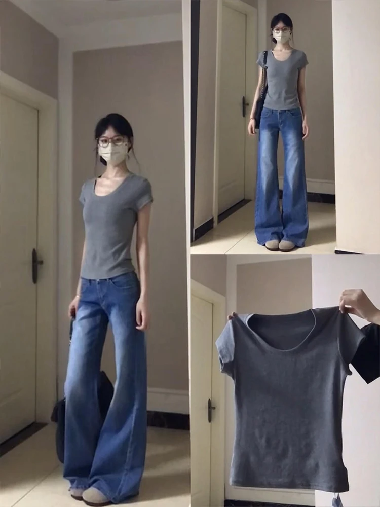

Футболка American Sle Slim Fit ort Sve, женский топ U-Ne длиной до плеч, летняя дышащая, впитывающая пот, чистый цвет