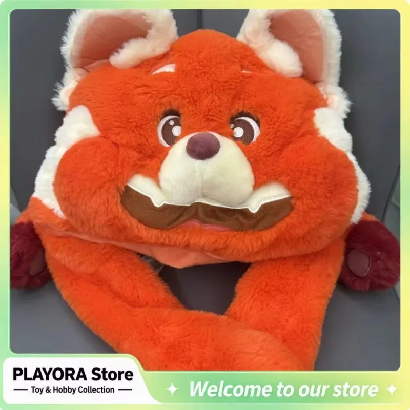 Turning Red Red Panda Plush Hat Duffy Bear Fluffy Hat Press To Move Ears Cartoon Character Warm Headwear Cosplay Accessory Gift