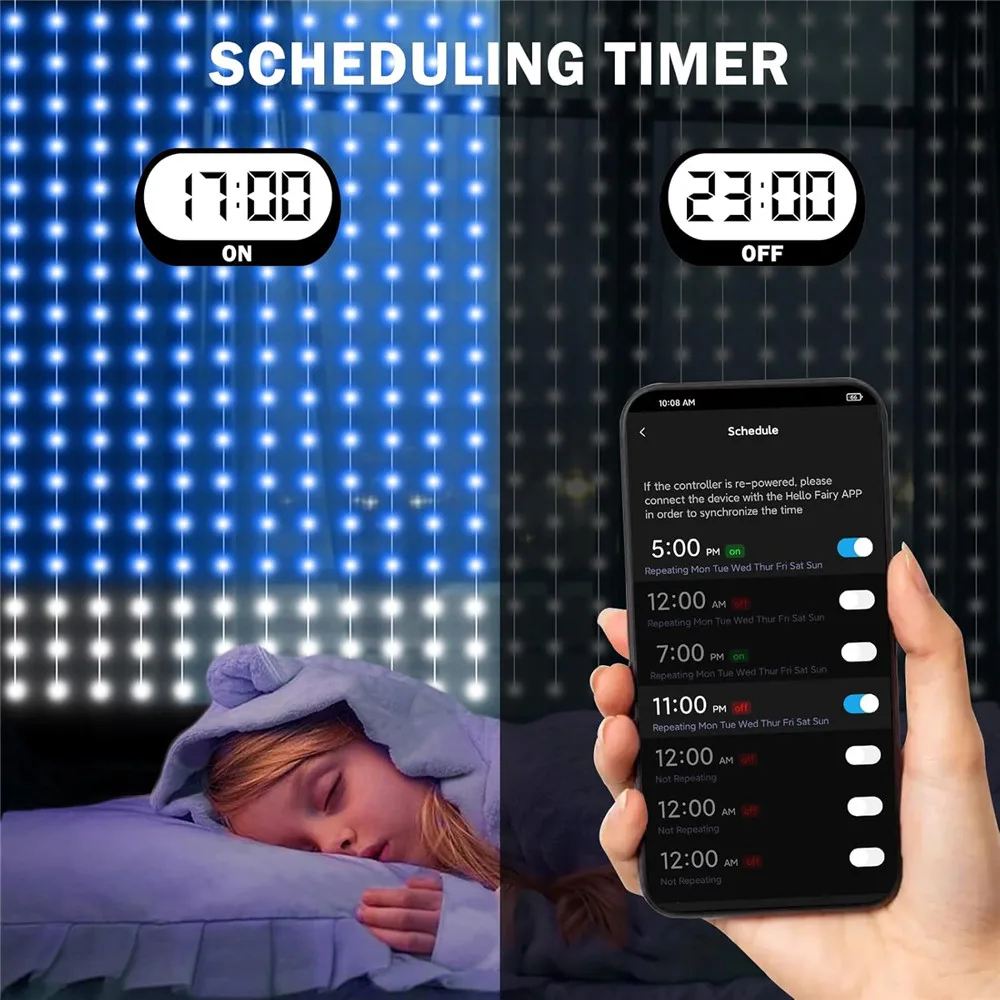 Luces de cortina inteligentes, cortina de luz LED de 400 con aplicación y control remoto, guirnalda de luces DIY para el Día de San Valentín, motel, dormitorio