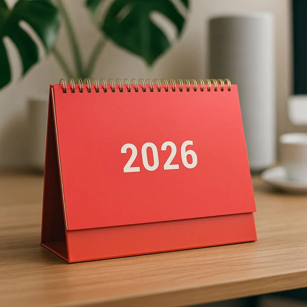 Calendario de escritorio portátil de papel Premium 2026, notas grabables, calendario de bobina de Base estable, planificador diario de pie, gestión del tiempo