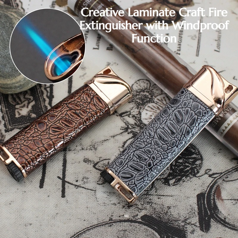 

Creative Skin-painting Technology Anti-wind Lighter with Metal Straight-up Blue Flame Inflatable Men's Business Lighter