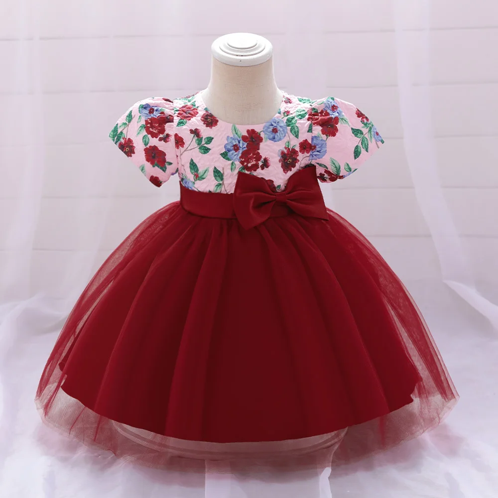 

Toddler Baby 1st Birthday Baptism Flower Dress For Girls Princess Luxury Bow Costumes Kids Party Clothes Infant Bebe Vestidos