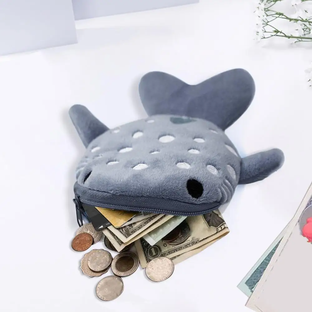 Cartoon Whale Shape Purse Soft Plush Children\'s Purse with Cartoon Whale Shapes Zipper Closure Multiple Storage for Kids\'