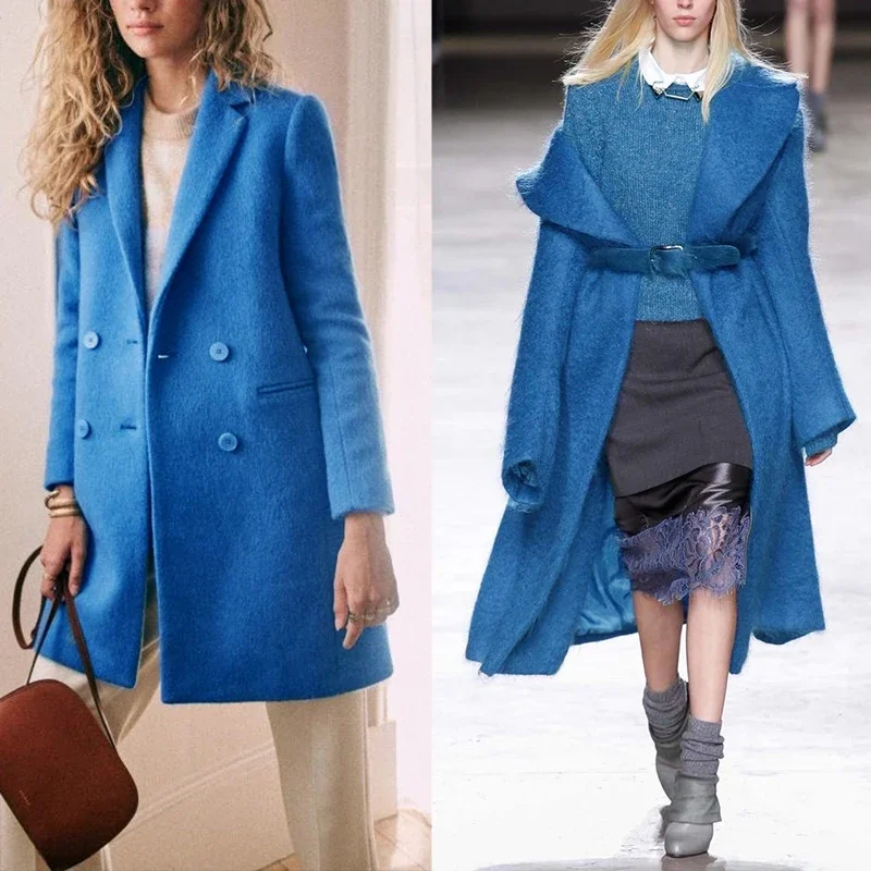 Redraspberry Blue Mohair Wool Water Ripple Fabric Garment Materials Autumn Women Overcoat DIY Sewing Cloth Tailor Freeshipping