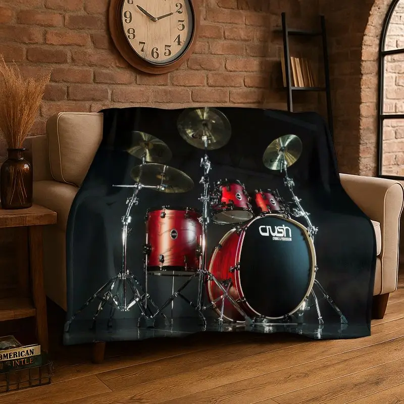 Retro Drum Set Music Instruments Drum Kit Flannel Blanket Soft Throw Blanket for Bedroom Living Room Bed Travel Picnic Nap Gift