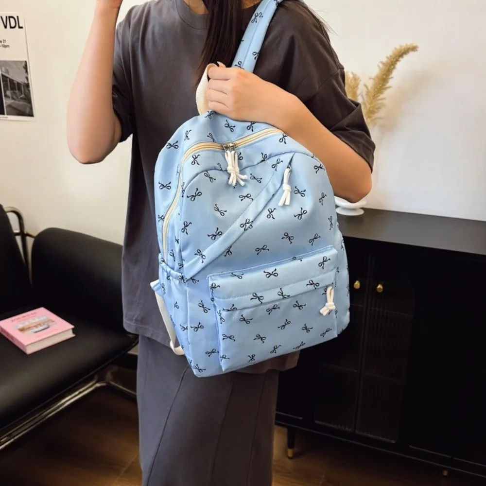 Canvas Bow Backpack Lightweight Large Capacity Students School Bag Adjustable Straps Storage Bag Teenagers Shoulder Bag