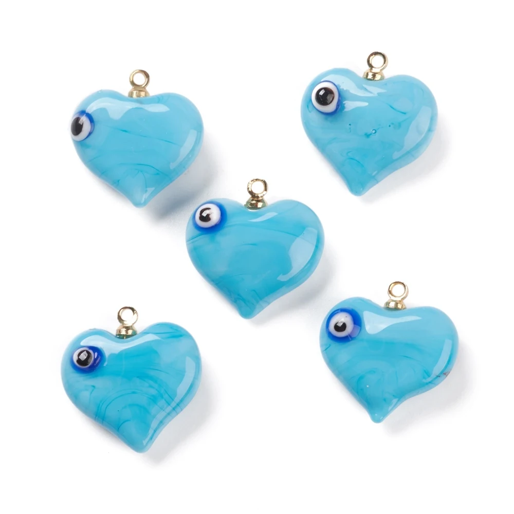 20Pcs Colorful Heart Charm Handmade Evil Eye Lampwork Pendants for jewelry making DIY Bracelet Necklace 19x17.5~18.5x8.5~9mm