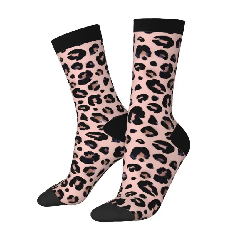 Pink Leopard Print Funny Socks Novelty Casual Crew Socks Contrast Color Design Cool Dress Socks for Women Gift