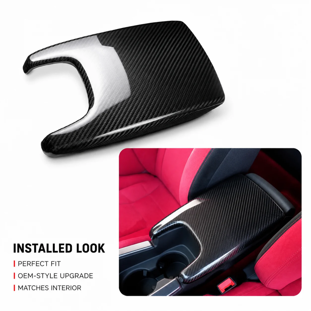 Glossy/matte finish genuine carbon fiber center console armrest lid, suitable for 2023 and later Acura Integra Type S DE5 models