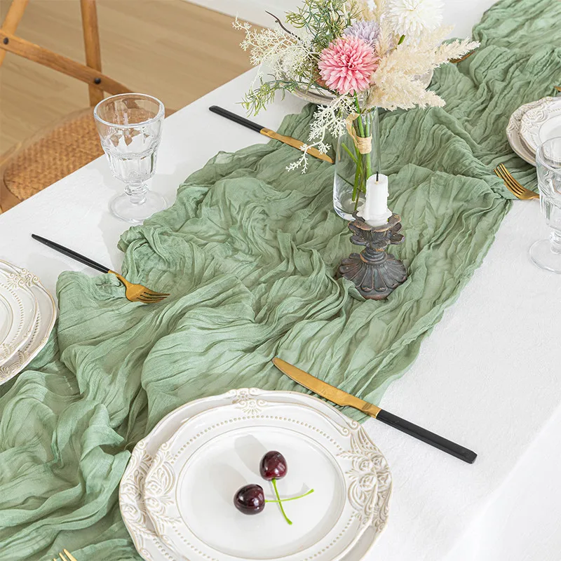 

90*180CM/90*300CM Boho Semi-Sheer Gauze Table Runner for Home Beach Wedding Center Arch Party Dining Table Decor