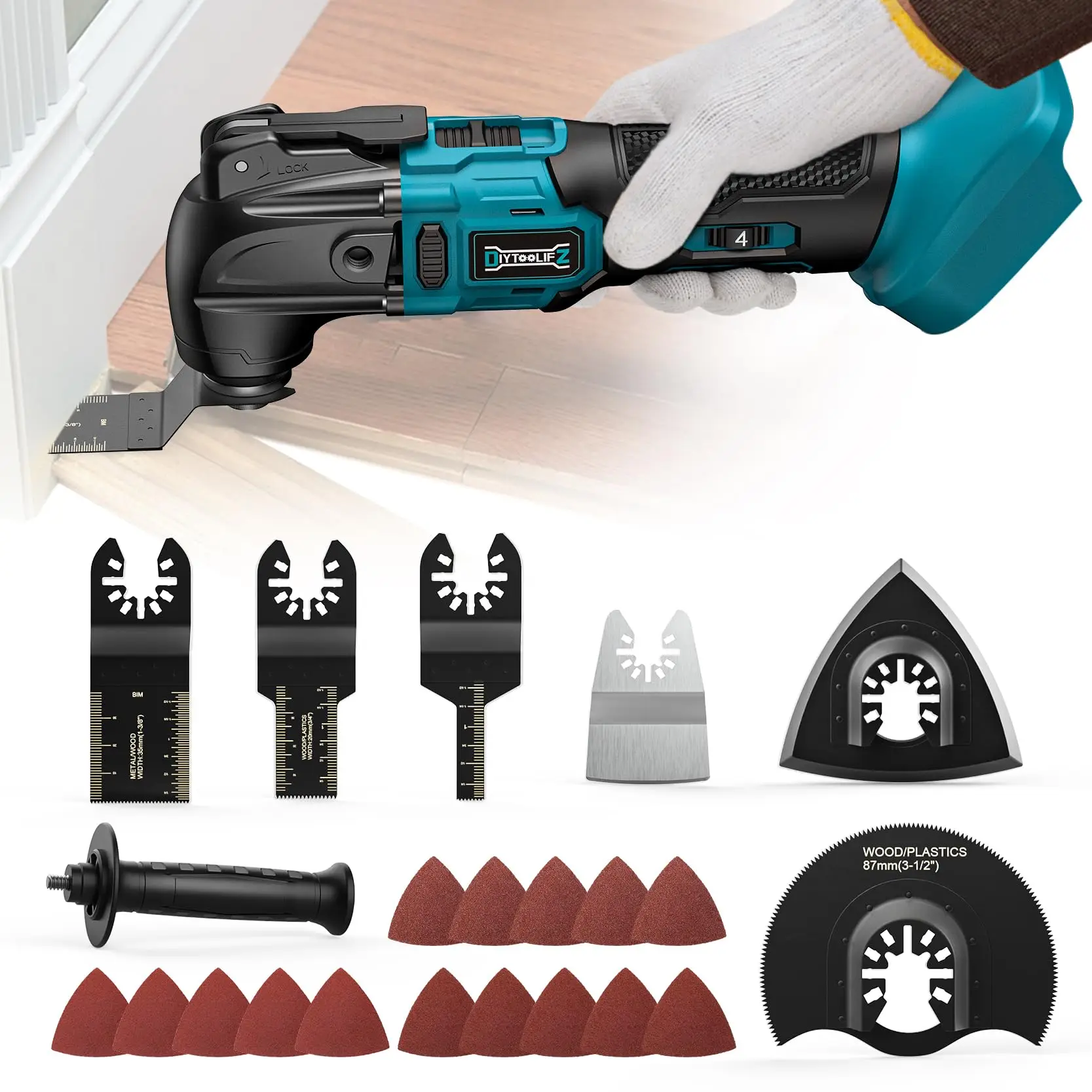 6 Variable Speed Brushless Motor Tool Cordless Oscillating Tool for Cutting Wood Drywall Nails Remove and Sanding(No Battery )