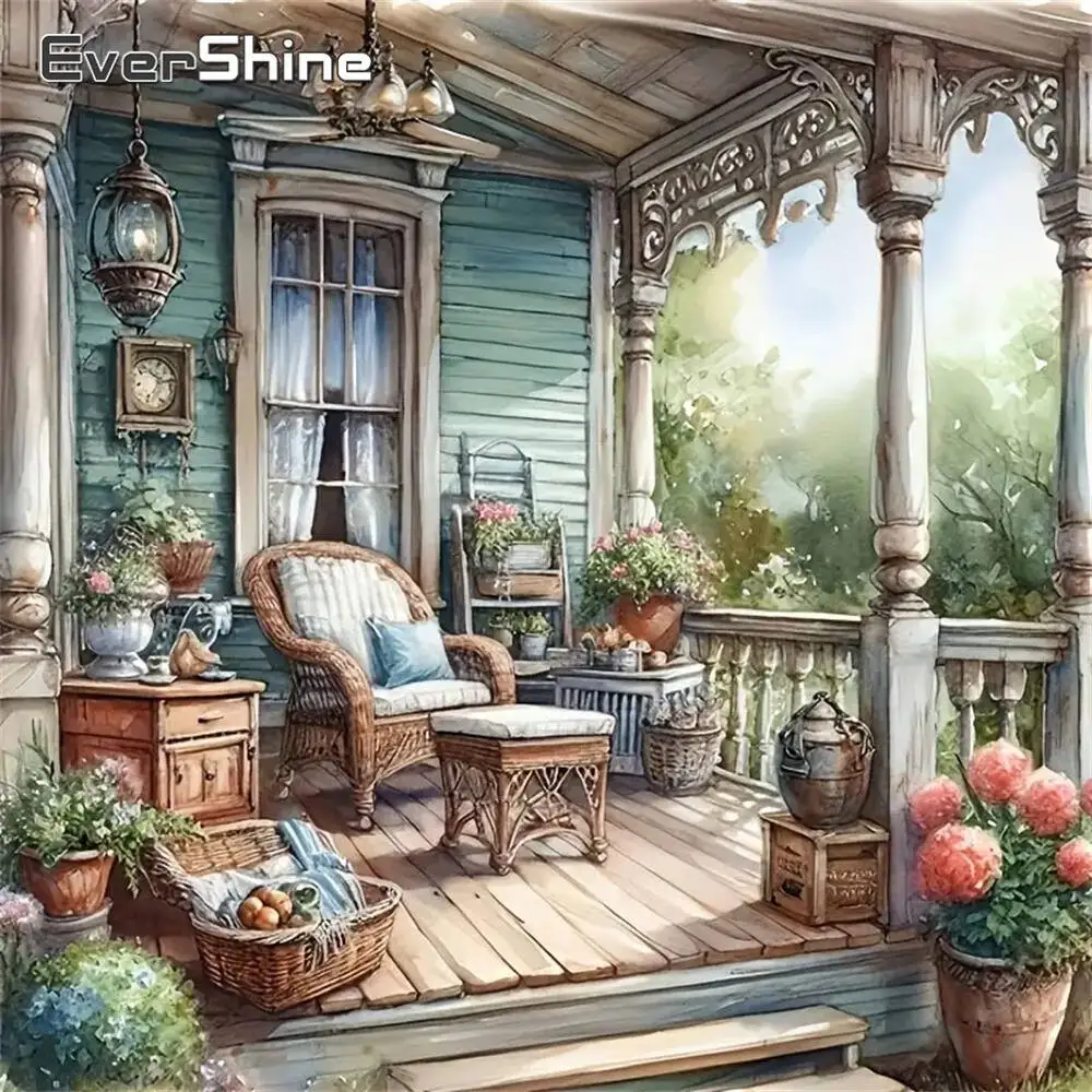 Evershine Diamond Painting House Landscape Craft Kit Mosaic Chair DIY Picture Rhinestones Embroidery Garden Unique Gift