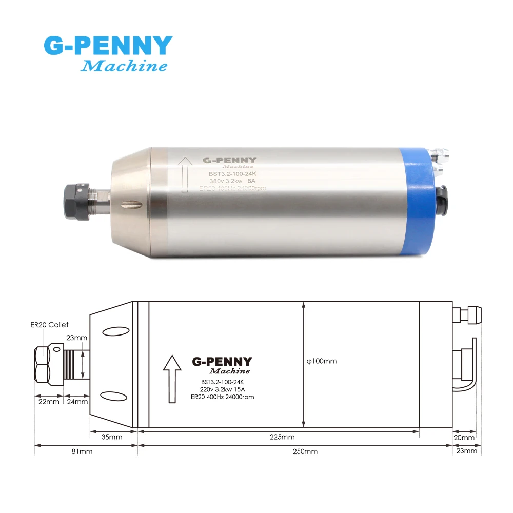 Imagem -02 - G-penny Water Cooled Spindle Kit Bullet tipo Waterproof Ceramic Ball Bearings Frequency Drive Bracket & Pump 3kw 2kw Pcs