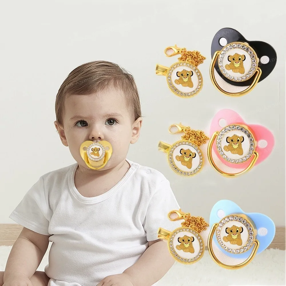 Cute Lion Design Silicone Baby Pacifier Set with Anti-Lost Chain and Dust Cover