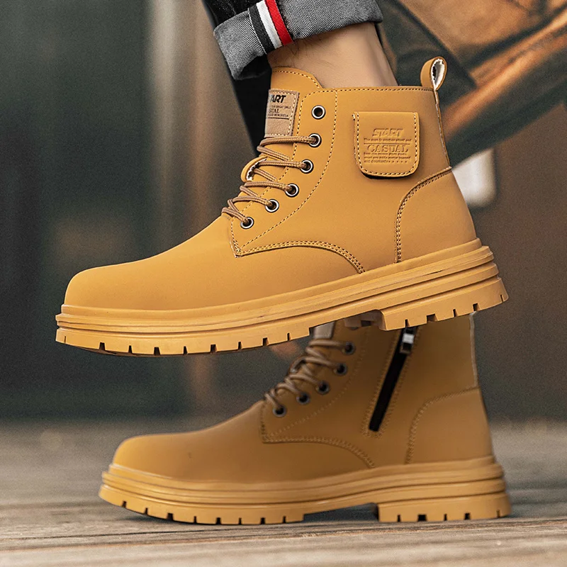 Top Shoes Brown Business Casual British Style Thick Sole Ankle Boots Men Boots Genuine Leather Autumn Winter High Locomotive