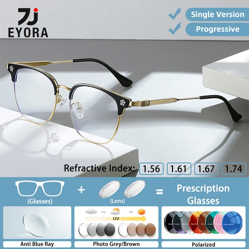 

EYORA Business Square Comfortable Reading Glasses Myopia Eyewear Hyperopia Anti Blue Ray Progressive Photochromic Eyewear Lens