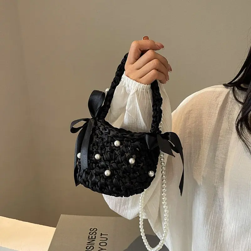 Minimalist Shoulder Bag for Women Ideal for Travel and Work Commute Features Pearl Chain Detailing and Hollow Design