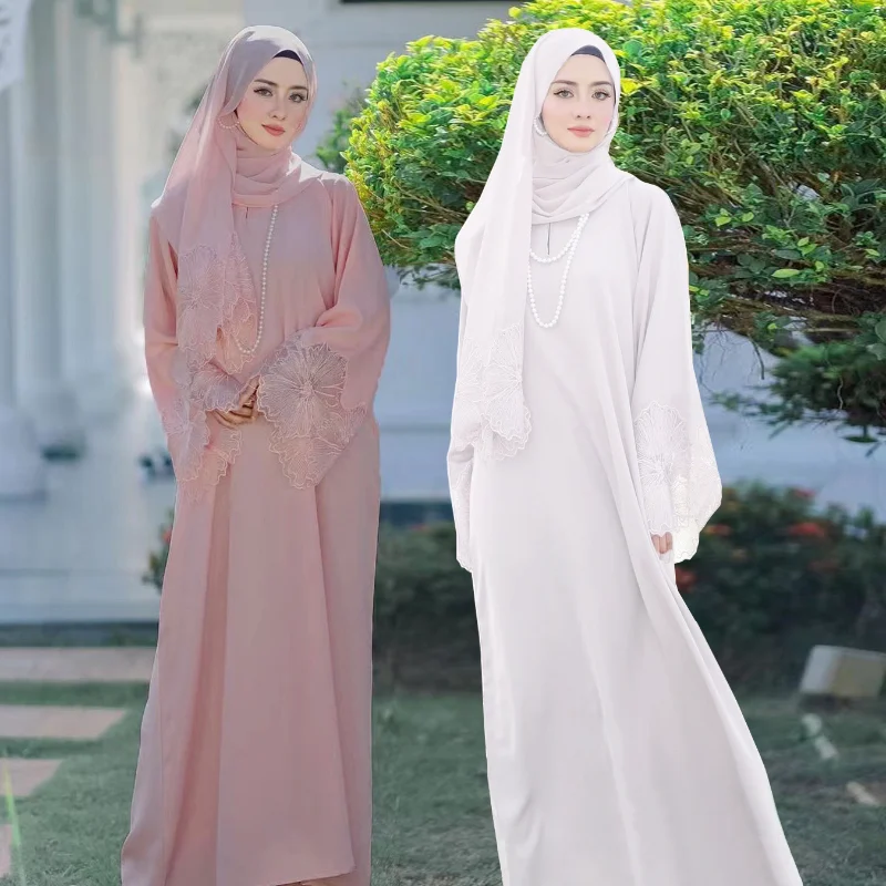 Vestido de oración islámico Abaya de Ramadán para mujer, túnica de Color sólido para mujer musulmana de Malasia, vestido de mujer indonesio con pañuelo en la cabeza, 2023