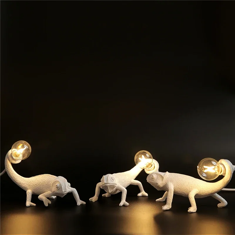 Luz de escritorio de lagarto camaleo nórdico, lámpara de mesa de Animal Camaleón de resina LED moderna, accesorios de iluminación de decoración de cabecera de dormitorio para niños