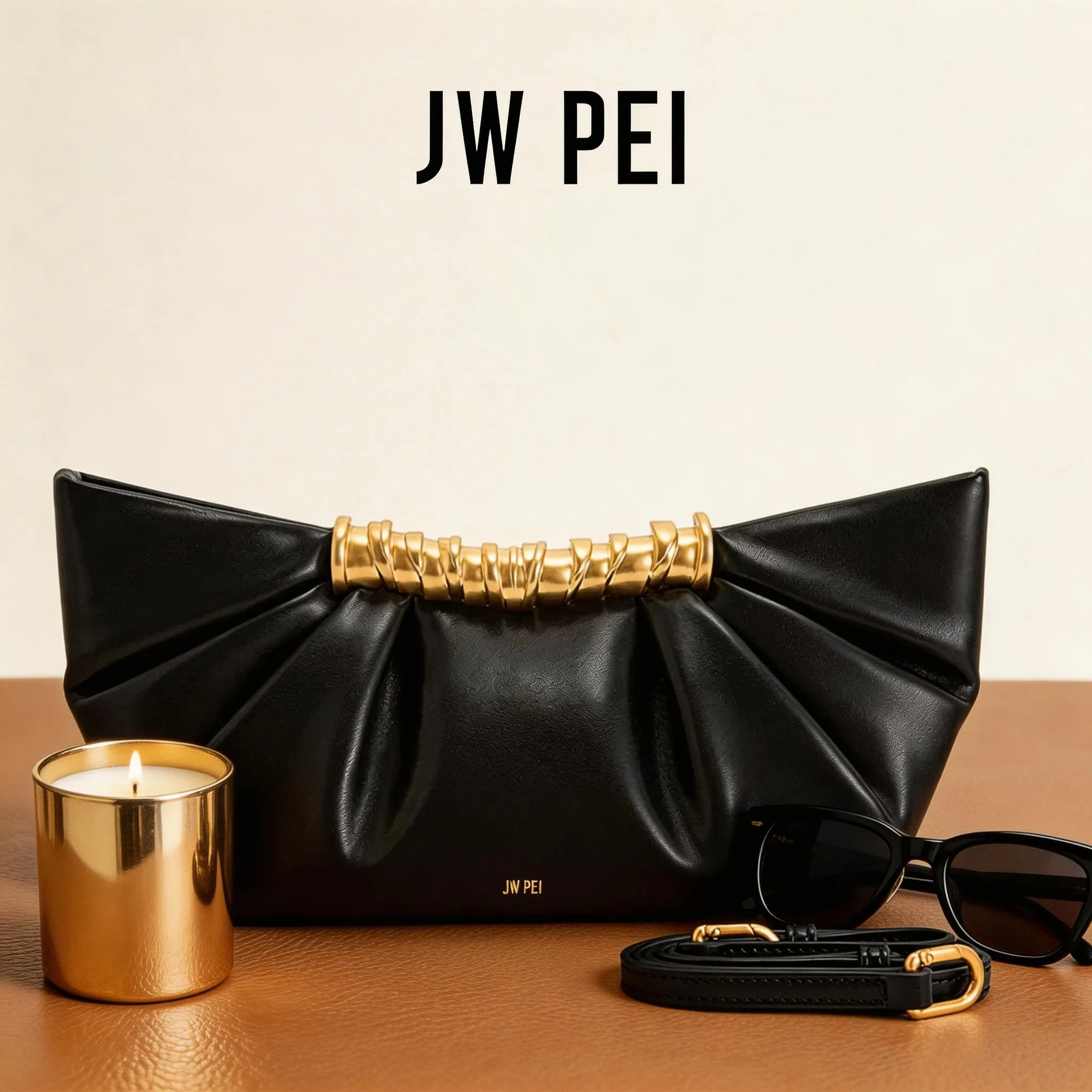 Pochette plissée JW PEI Leia en métal, sac bouffant tendance haut de gamme, sac de soirée de luxe en cuir souple pour femme