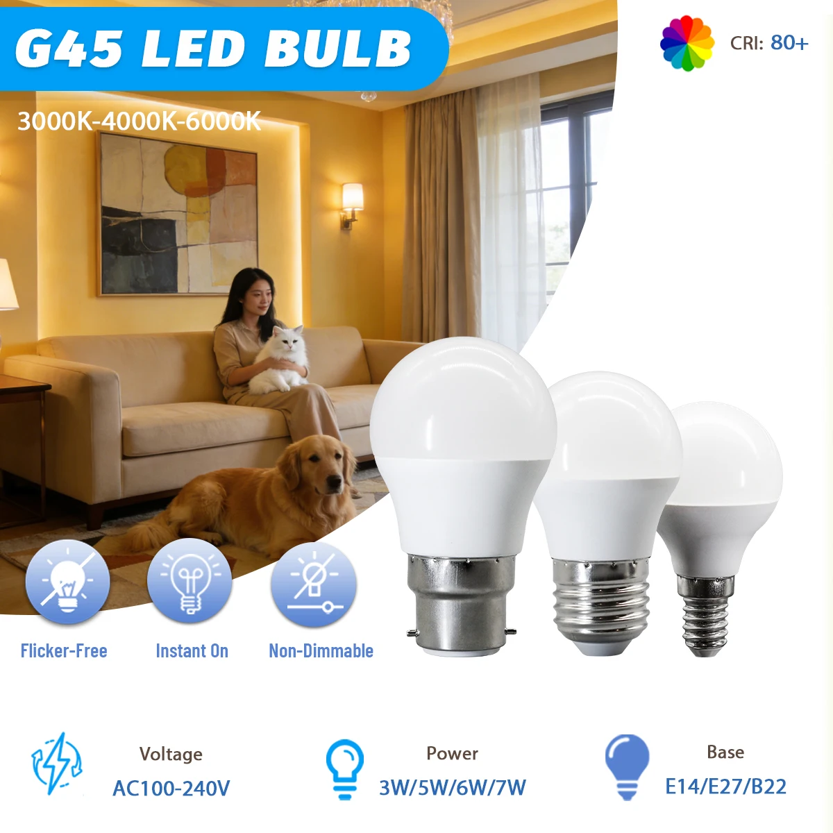 1-12Pack G45 E14 E27 B22 LED Bulb AC100V-240V Power 3W 5W 6W 7W Eco-Friendly Mini Bulb Non-Flicker 3000K 4000K 6000K Optional