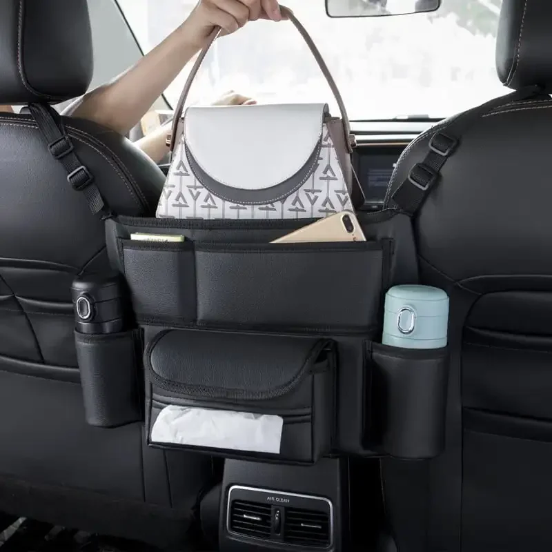 Car Storage Pocket Car Seat Middle Hook Leather Organiser Car Hanging Bag Multifunctional Handbag Holder