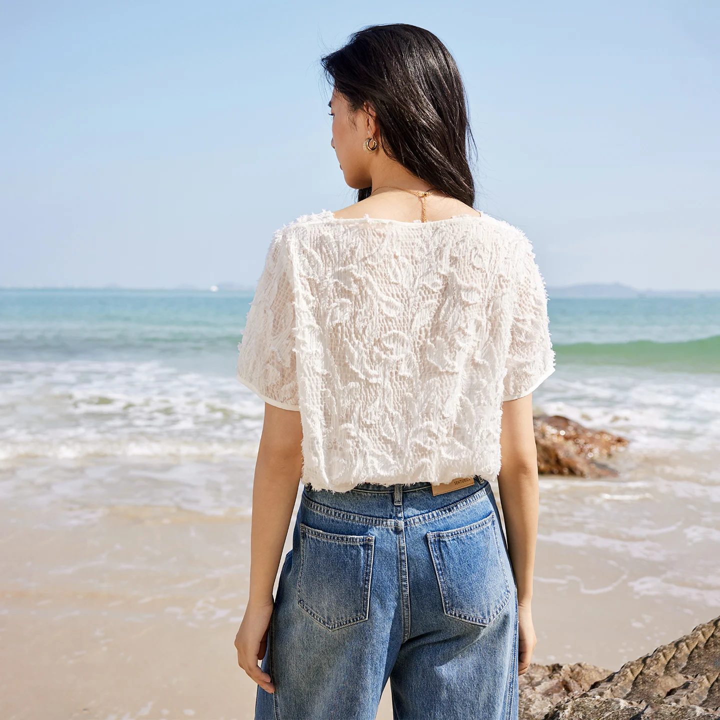 Blusa de Manga Corta con un So - Tassel Fringe Trim reseña y precio