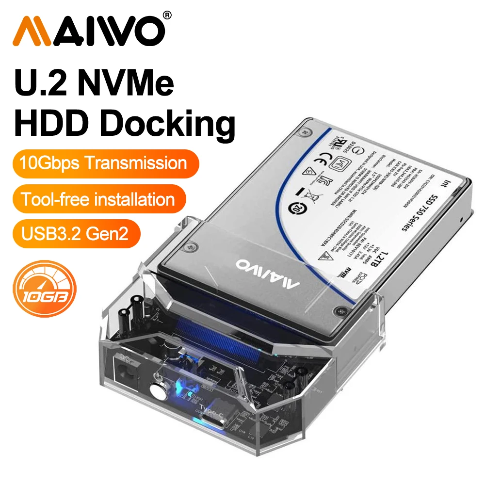 MAIWO U.2 NVMe Docking Station Converter USB 3.2 Type-C Gen 2 to 2.5 inch U.2 PCIe NVME SSD Hard Drive EnclosureAdapter 10Gbps