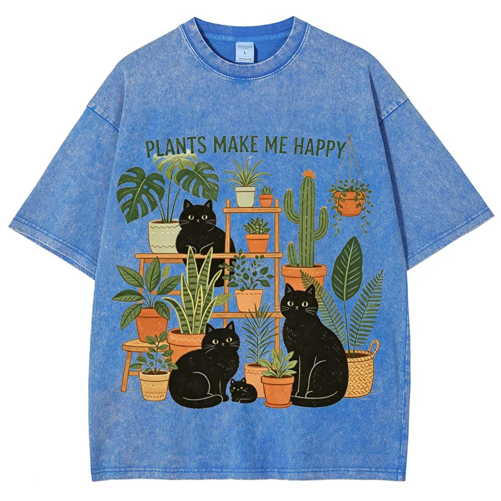 Women Plants Make Me Happy Cute Gardening Plant Lover Floral T-ShirtGift Casual Nature Green Outdoor Apparel ﻿