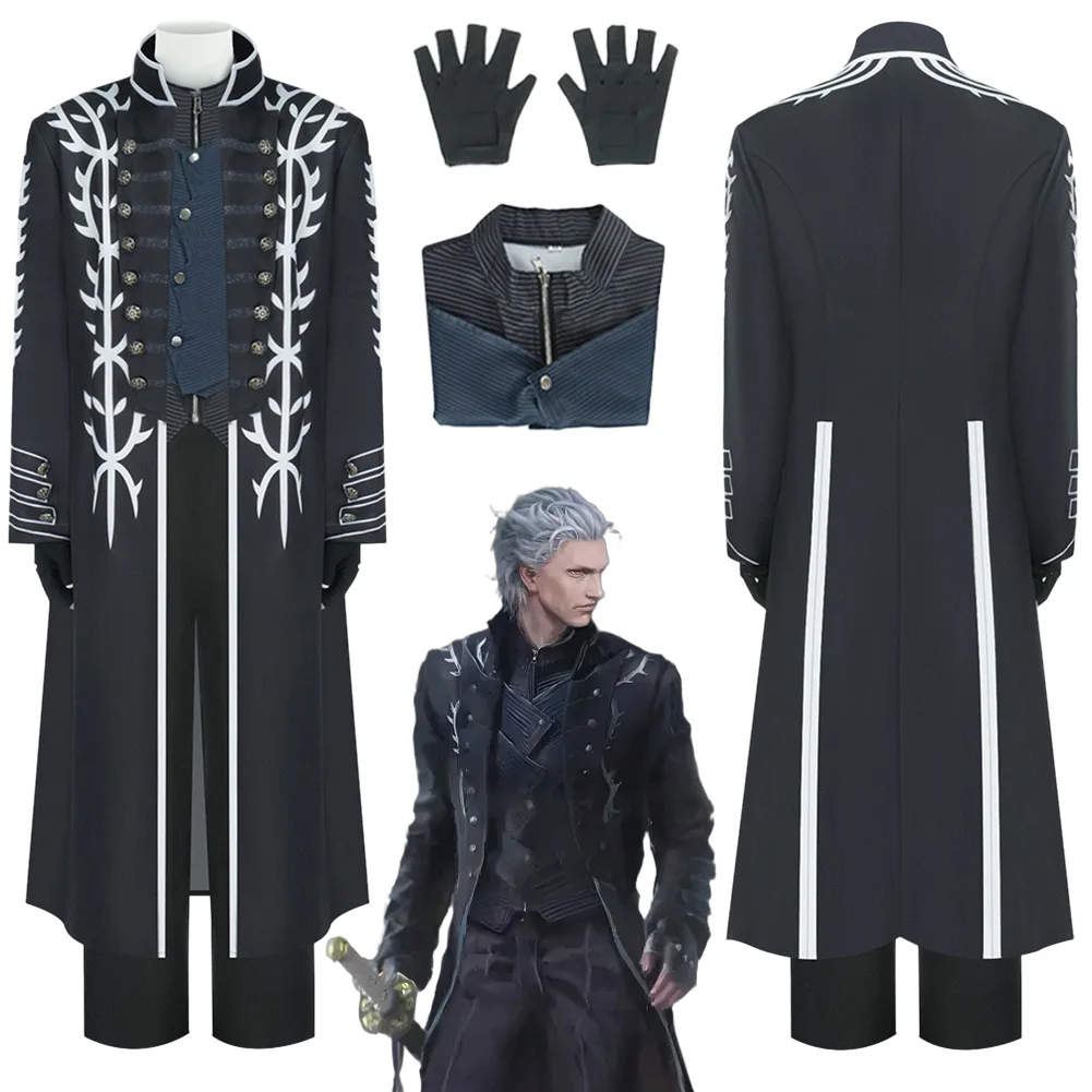 

Disguise DMC 5 Vergil Cosplay Clothing Gloves Suits Anime Game Costume Adult Men Roleplay Fancy Dress Up Party Outfits