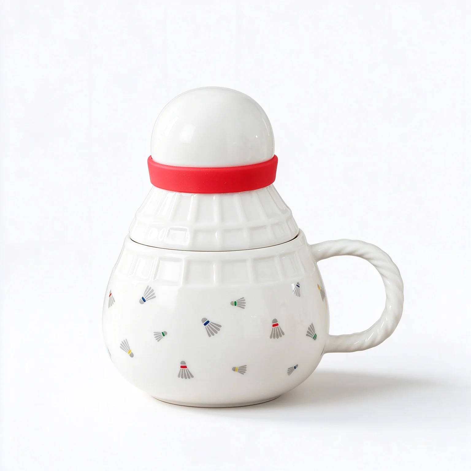 Creative Badminton Shuttlecock Shaped Ceramic Mug With Lid & Spoon Sports Theme Coffee Tea Cup Gift Box Unique Birthday Gift