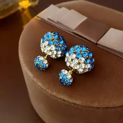 Bluey Rhinestone Ball Two Wear Stud Earrings for Women Delicate Fashion Light Luxury Advanced Silver Needle Jewelry Wholesale