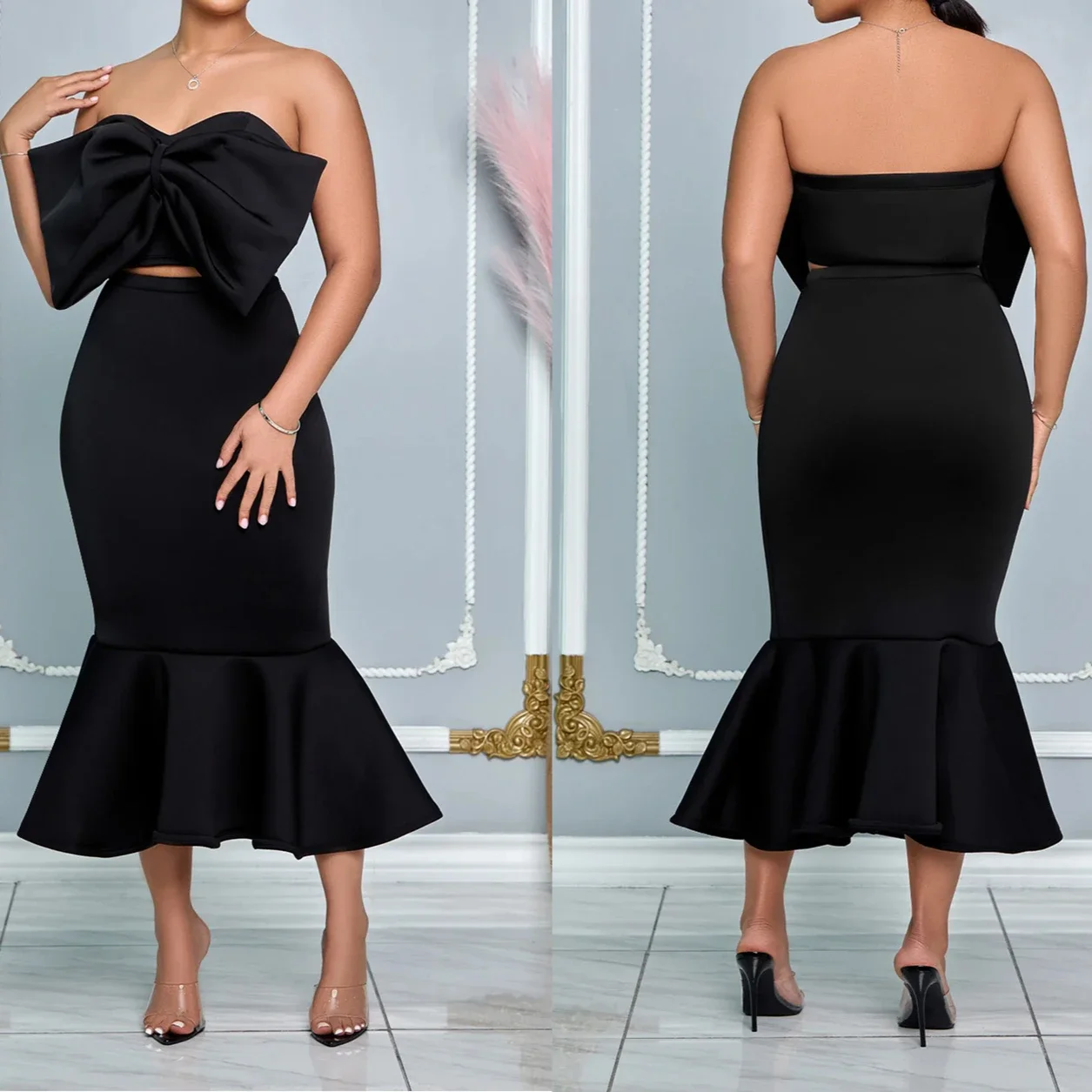 Fashion Bow Elegant Dress Women For Wedding Party Cocktail Prom Dress 2 Piece Set Sexy Birthday Formal Evening Dresses Xiny9989