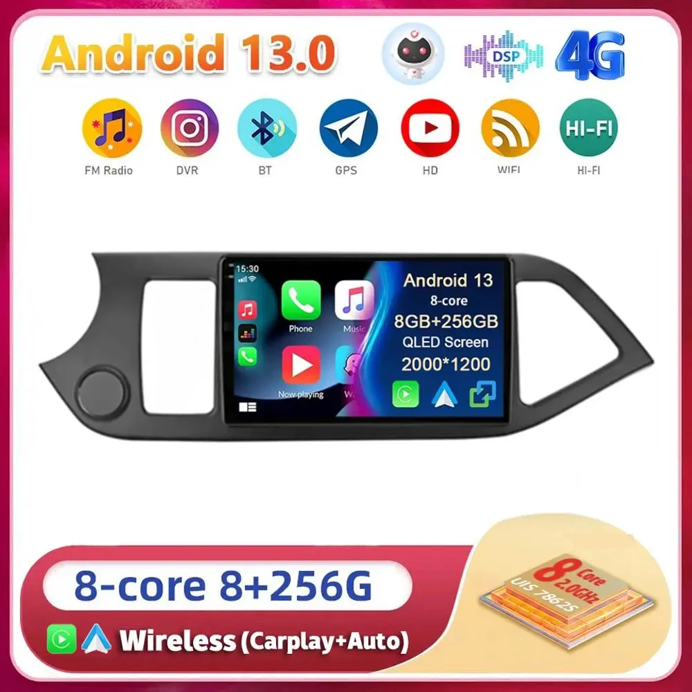 

Android 13 Carplay Auto For KIA PICANTO Morning 2011 2012 2013 2014 2015 2016 Multimedia Car Radio Navigation Player WIFI+4G DSP