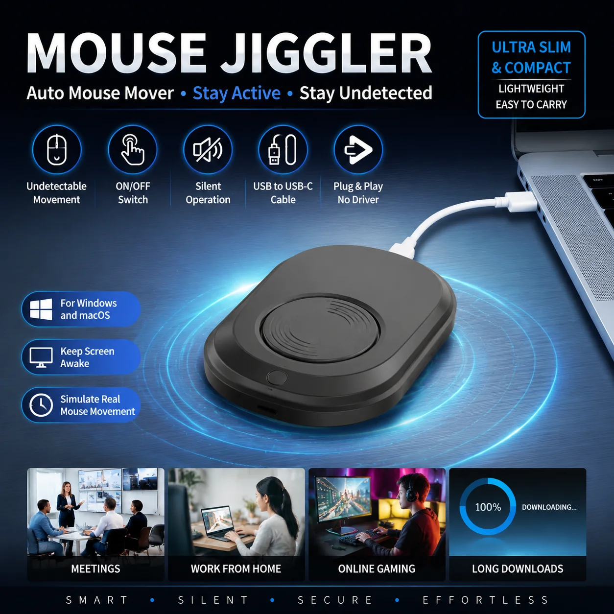 Simulator Slim Mouse Mover 20dB Silent Mouse Jiggler Keep Computer Awake Automatic Mouse Shaker Ultra Quiet For Laptop PC