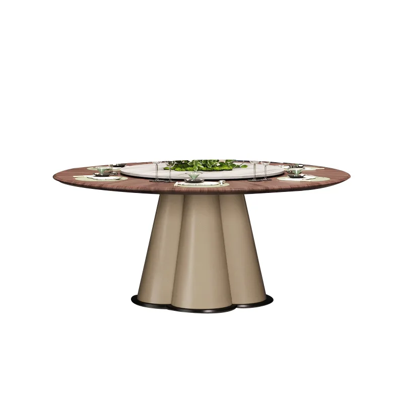 

Solid wood, electric dining table and chairs, new Chinese style, hotel, large round table 1.5 meters 1.6 meters