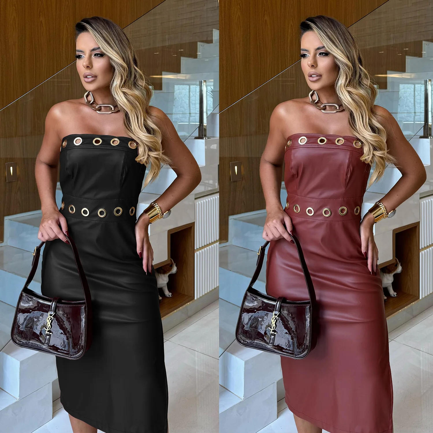 

Sleeveless Leather Dress Evening Club Wear Dresses 2025 Women Party Luxury Outfits Sexy Bodycon Long Maxi Elegant Dress