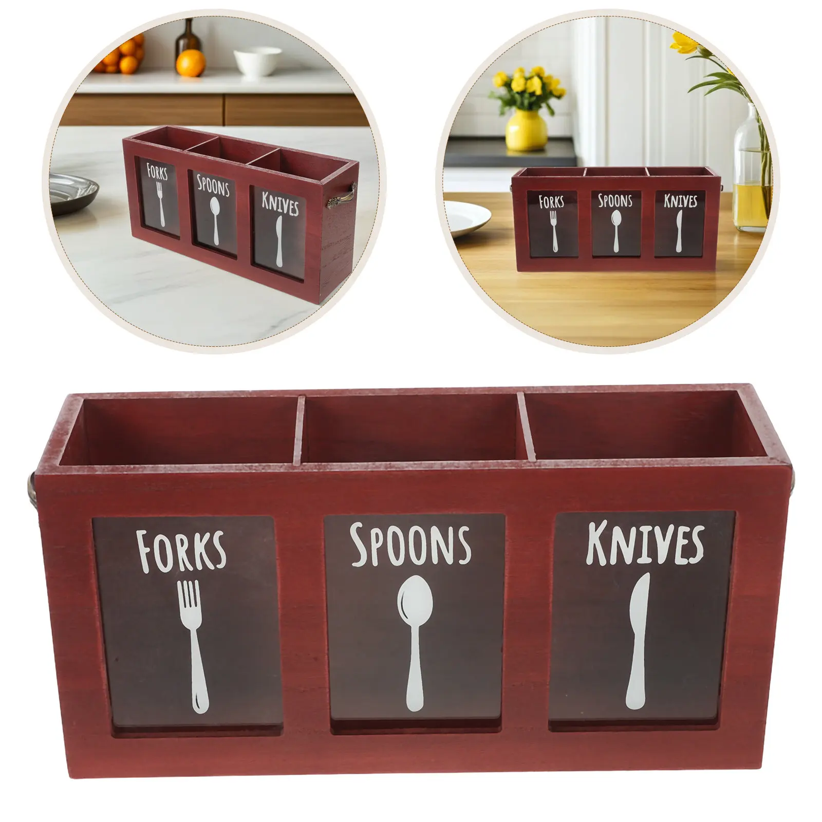

Деревянный органайзер для столовых приборов с 3 отделениями в американском стиле, подставка для вилок, ножей и ложек, хранение на кухонной столешнице