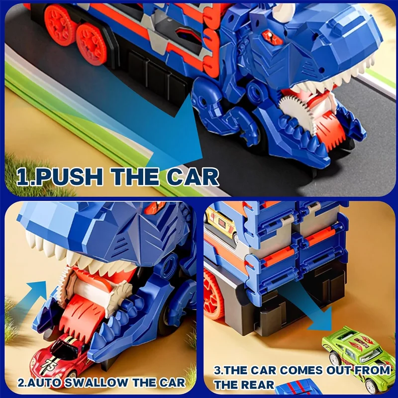 ألعاب شاحنات قابلة للطي على شكل ديناصور مطورة للأطفال من سن 3 إلى 8 سنوات تتضمن 12 قاذفة سيارات صغيرة وهدايا لعب داخلية للأولاد والبنات