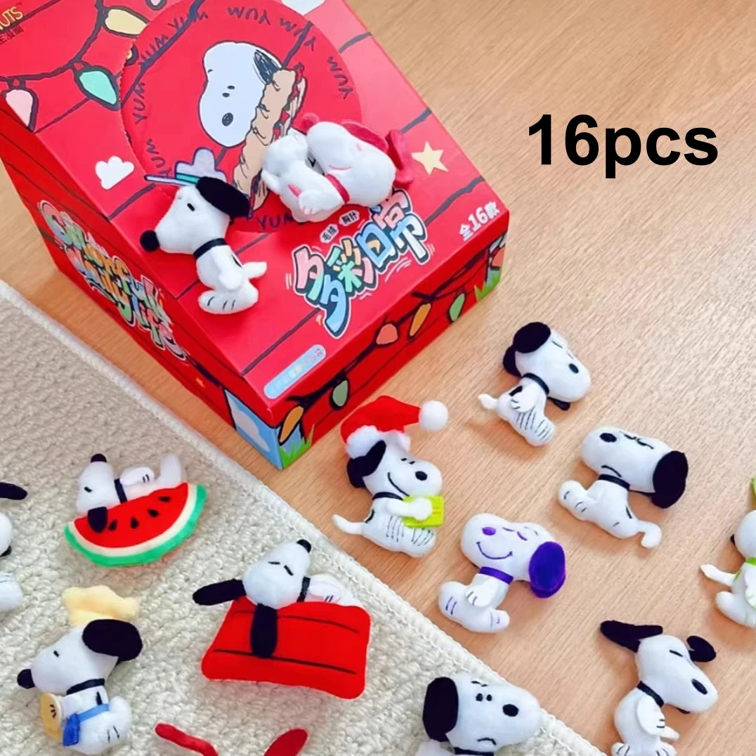16piece-original-snoopy-colorful-daily-life-brooch-series-blind-box-anime-character-model-collection-fashion-plush-toys-gifts