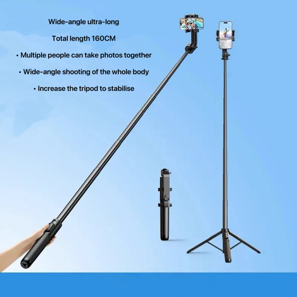 Soporte de palo de selfie con Bluetooth, trípode portátil, mini cámara de selfie giratoria, teléfono móvil universal, antivibración