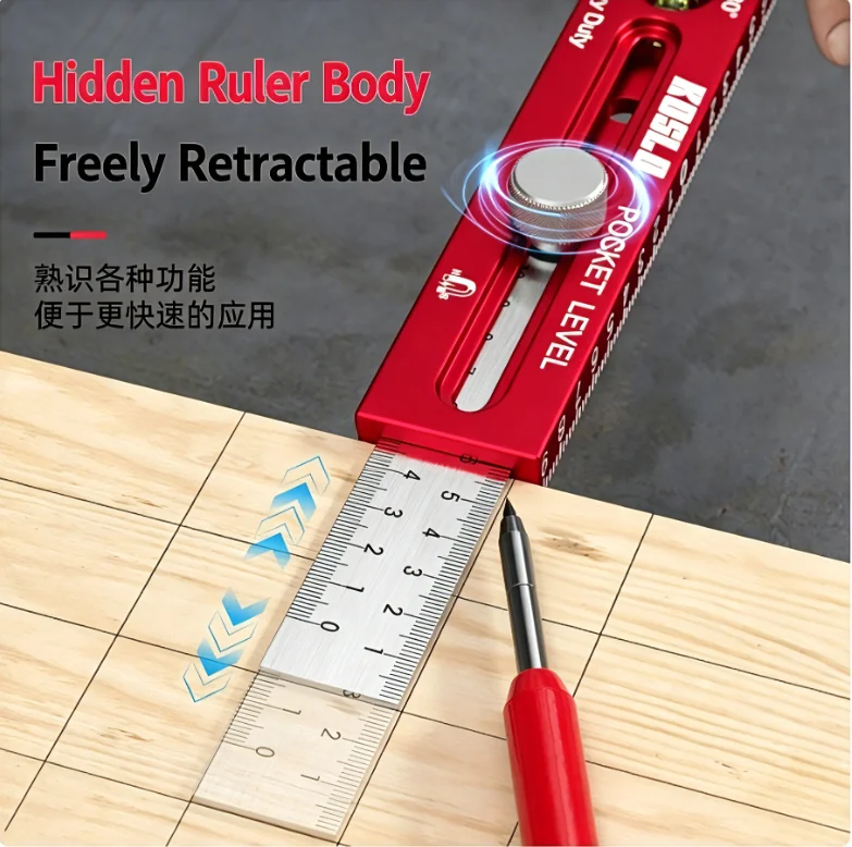 Woodworking Tools Ruler Precision Pocket Ruler Slide Ruler Inch/Metric T-Track Metal Slide Stops Aluminum Precision Rulerler