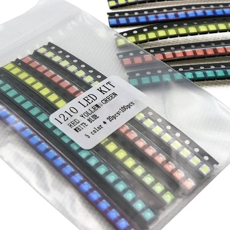 5Packs 500pcs 1210 SMD LED Assortment 5 Colors Red Yellow Blue Green White 20pcs/Color