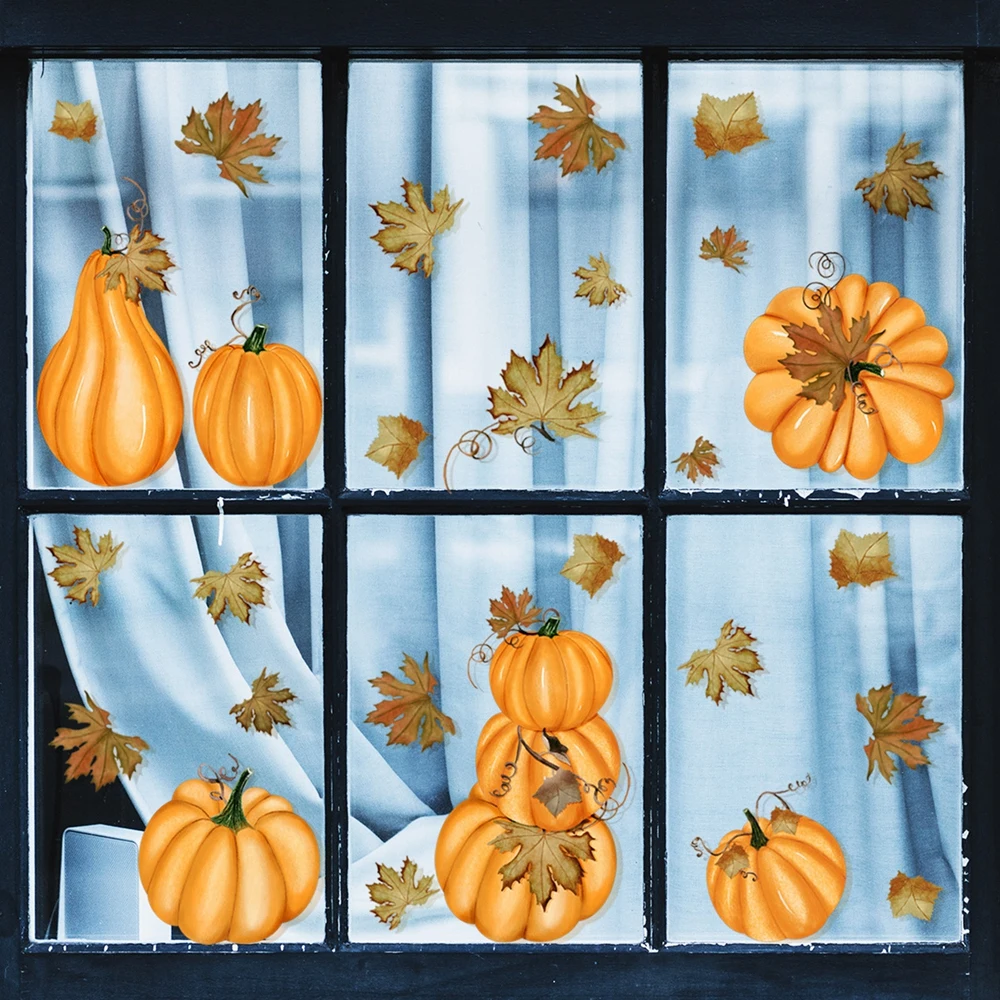 Halloween Fall Pompoen Esdoornblad Raamstickers Thanksgiving Glas Decoratie Pompoen Esdoornblad Herfst Muurstickers