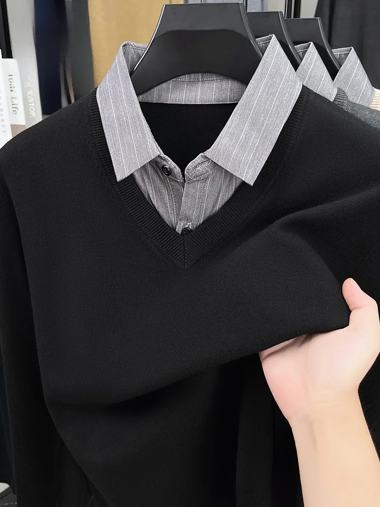 

Rn Men's Knitted V-ne Sweater Casual Busin Sle Long Sve irt Collar Autumn Season Faion Soft Comfortable