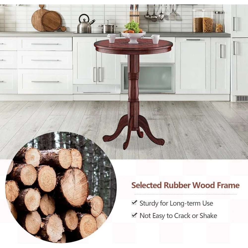 Conjunto de mesa de bar giratória de madeira de 3 peças com base de pedestal e tampo redondo, ideal para área de pub em casa